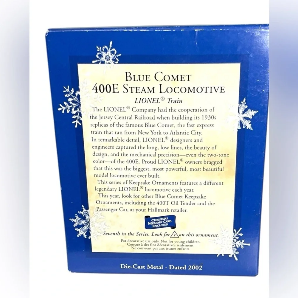 Vintage Hallmark Keepsake Ornament,Lionel Blue Comet 400E Steam Locomotive. 2002
